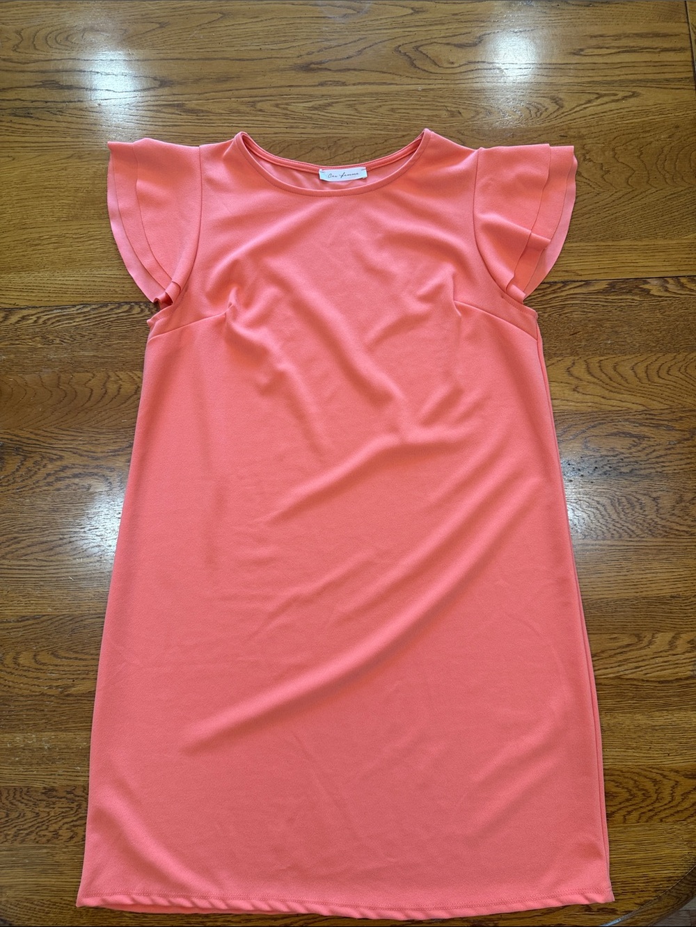 Coral Flutter-Sleeve Knit Dress